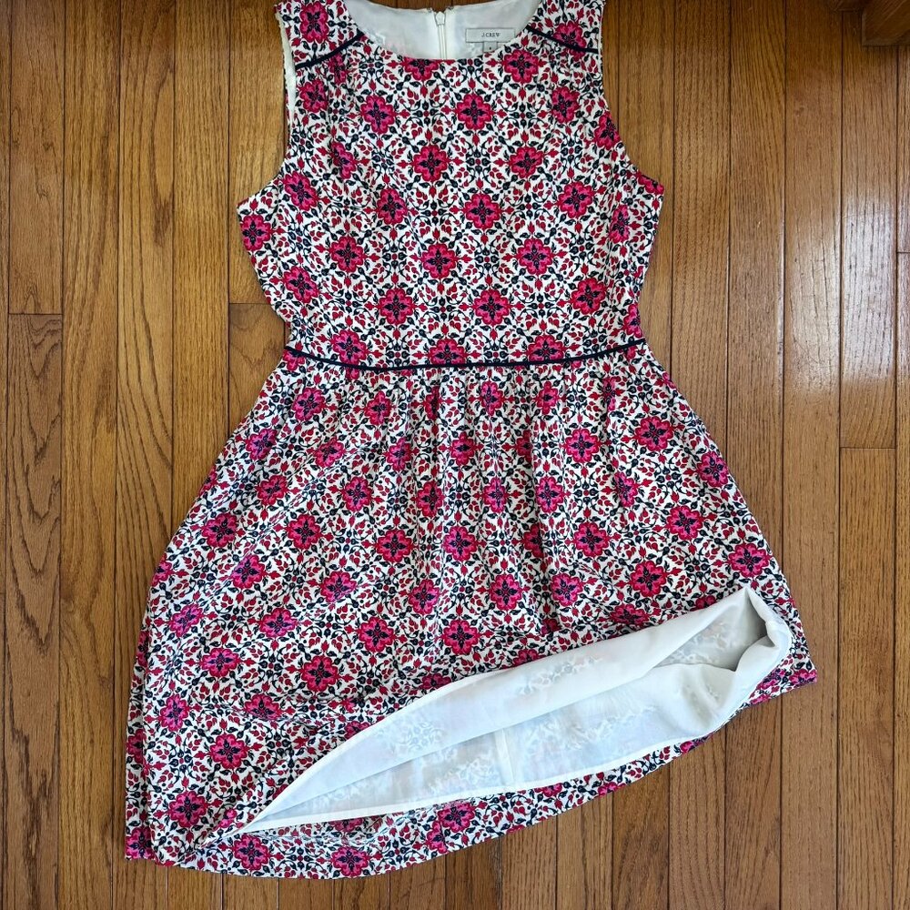 J. Crew Silk Dress Size 8 Pink Navy Medallion Sheath Fully Lined - Picture 3 of 11